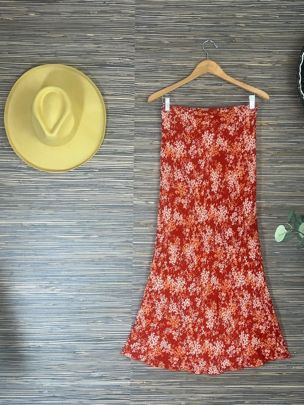 Free People Floral Bias Cut Maxi Skirt Rust Red Small Boho Romantic - Picture 4 of 15